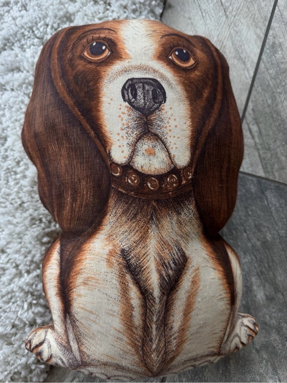 Vintage 1970s Handmade Beagle Hound Dog Shaped Stuffed Pillow Cut Sew